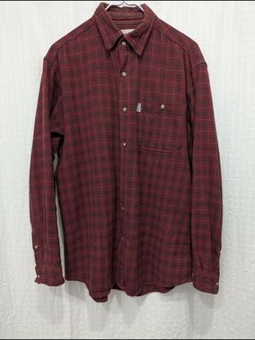 Men's Carhartt Red Plaid Heavyweight Flannel Workwear Outdoors Size Large